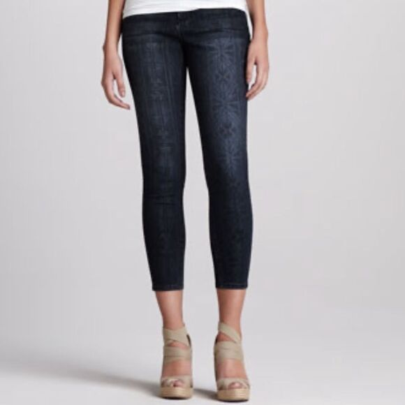 Liverpool Abby-Skinny Aztec-Print Cropped Jeans, Dark Stone - Picture 1 of 6
